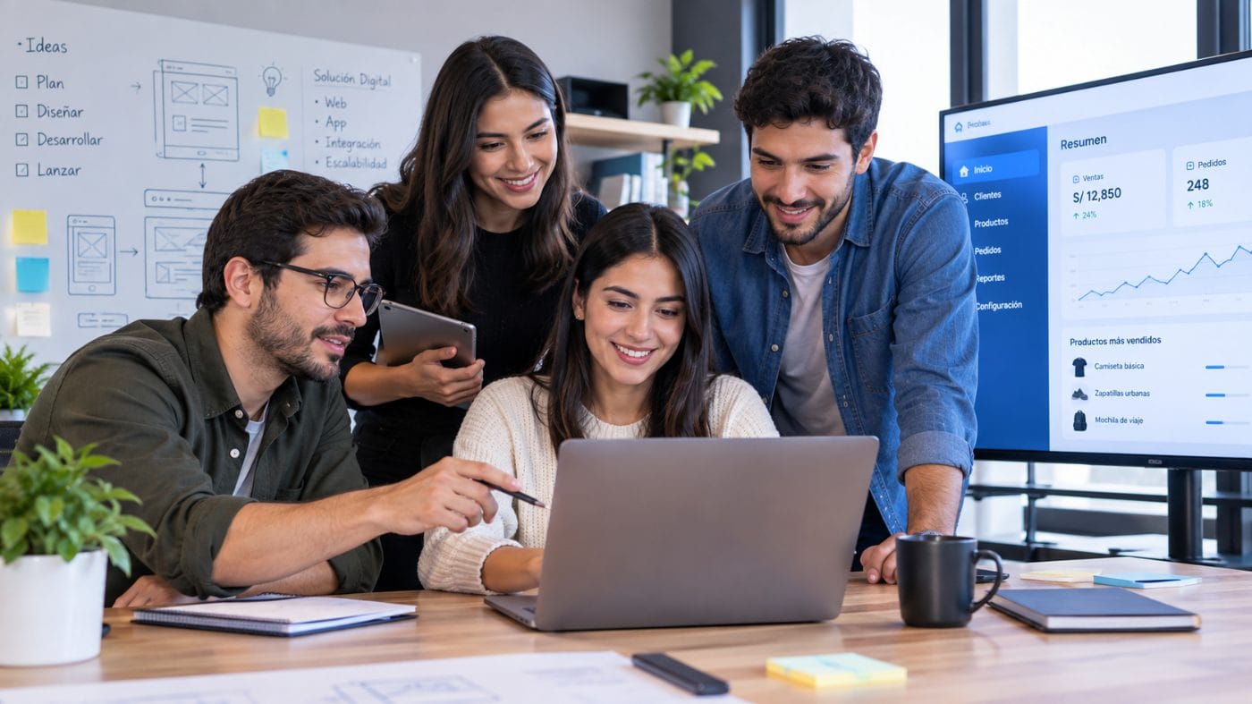 Equipo de Creziva revisando un proyecto en la oficina