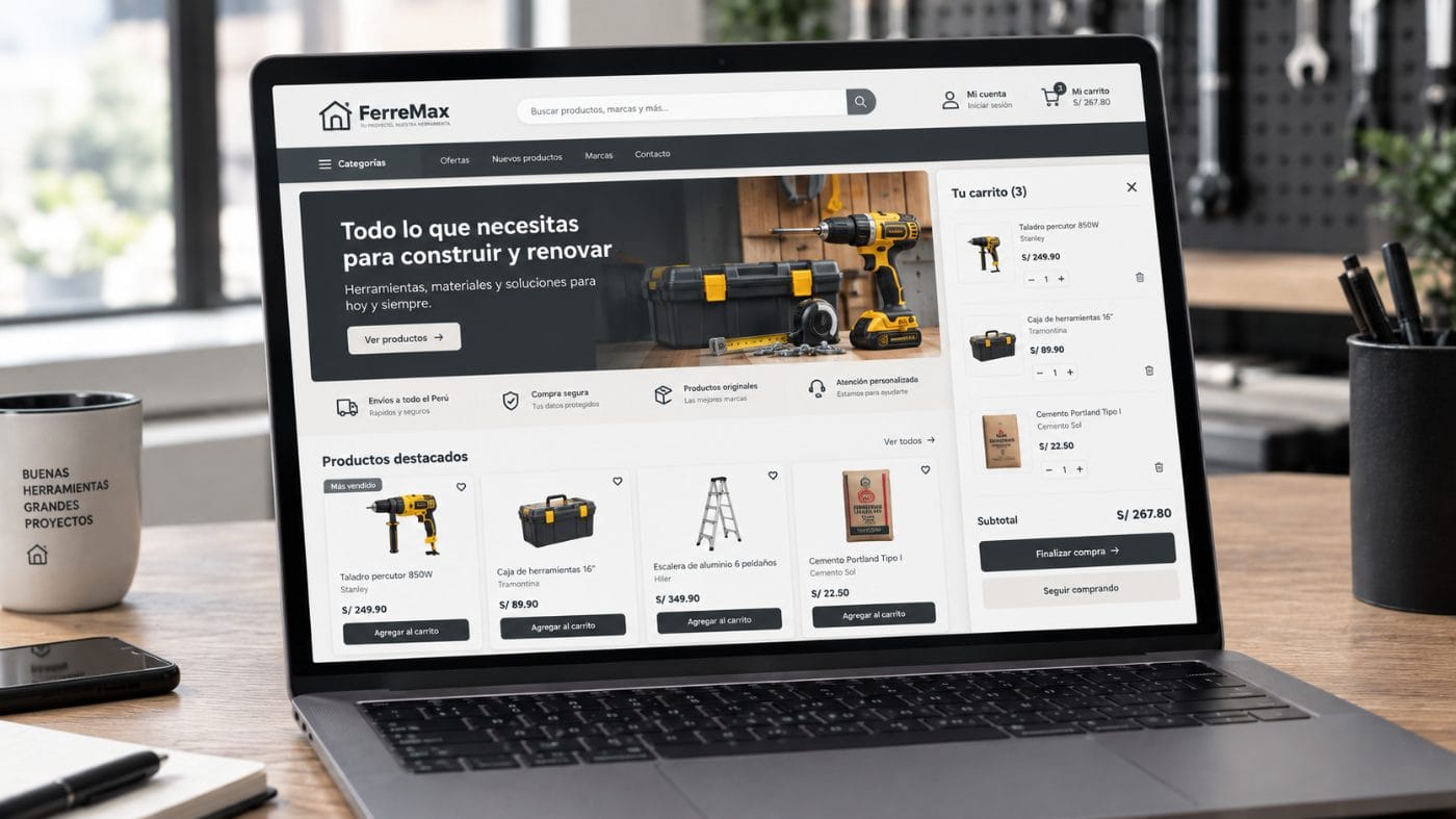 Tienda virtual de una ferretería con carrito de compras